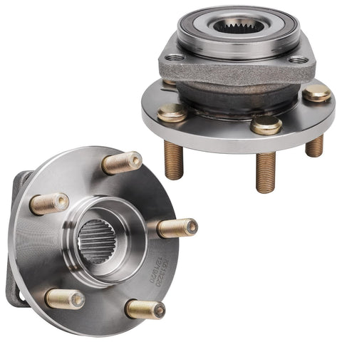 Front Wheel Bearing Hub Kit With Outer Tie Rods For 2005 2014 Subaru Outback And Legacy Ready To Install Direct Fit OEM Grade Suspension Replacement Includes Two Front Wheel Bearings Hubs And Two Outer Tie Rod Ends, showing two wheel bearing hubs, 5-bolt pattern, metallic finish.