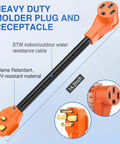 Heavy Duty EV Charge Adapter 30 To 50 Amp 10 Gauge NEMA 14 30P To 14 50R Converter showing orange molder plug and receptacle.