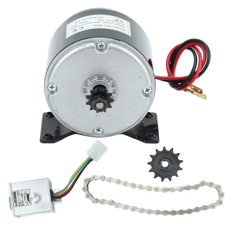 12V 350W Electric Motor Controller Kit With 13T Sprocket 38L Chain For Electric Scooter And E Bike displaying components