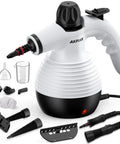 Akpiian Handheld Steam Cleaner For Home Deep Cleaning With 10 Bonus Accessories on a white background, featuring various attachments.