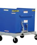 Built Tough Steel Tilting Hopper Forklift Skips Debris And Trash Two Thousand Pound Load Capacity One Point Five Cubic Yards, blue steel skip.