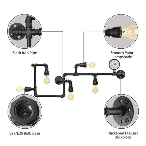 Industrial Retro Vintage Style Farmhouse Steam Punk Water Pipe Wall Sconce Light Dope Rustic Vibe Includes Five 40W E26 Bulbs Indoor