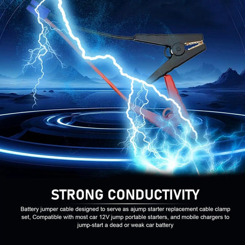 Hella Tough Heavy Duty Jumper Cable Replacement Compatible With Most Portable 12V Car Jump Starters Featuring Extra Thick Copper Clamps in action.