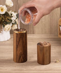 Refilling Two Pack Acacia Wood Salt And Pepper Grinder Set With Refillable Design Adjustable Ceramic Core Gold Stainless Steel Accents