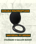 Top Rated Black Plastic Toilet Seat Lid Snaps Straight Onto Any Standard Five Gallon Bucket showing durable polypropylene design.