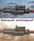Waterproof 2 Pin Electrical Connector Kit For Cars, Trucks, Boats And Motorcycles in wet and dusty conditions, 16 AWG, IP64.