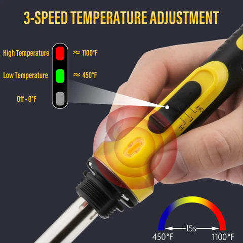 Pro Grade 150W Plastic Welder Kit with 3 speed temperature control and rapid heat, yellow handle with temperature settings