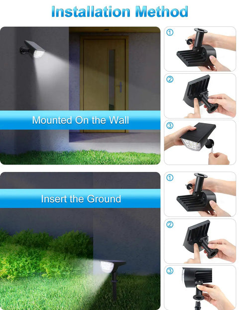 Outdoor Solar Lights 6 Pack 2 In 1 Spotlight Kit With 3 Modes IP67 Waterproof Landscape Lighting installation steps