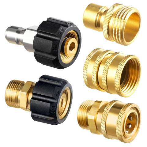 Beefy Nine Piece Stainless Steel Quick Disconnect Adapter Kit For Pressure Washers M22 14 Swivel To Three Eighths Inch Quick Connect