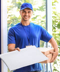 Delivery person holding 10.5x16 Inch Bubble Mailers 25 Pack Self Seal Padded Envelopes Waterproof Shipping Bags for Mailing