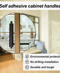 4 Pack Peel And Stick Cabinet Handles Adhesive Drawer Pulls For Kitchen Cabinets, black finish on glass door