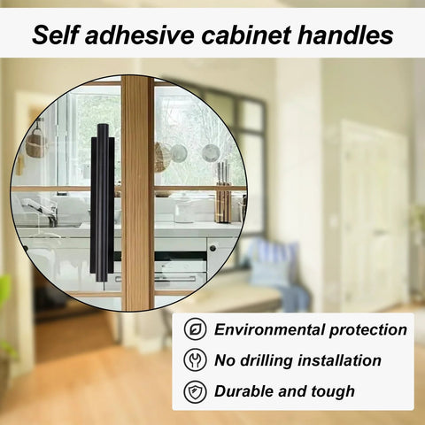 4 Pack Peel And Stick Cabinet Handles Adhesive Drawer Pulls For Kitchen Cabinets, black finish on glass door