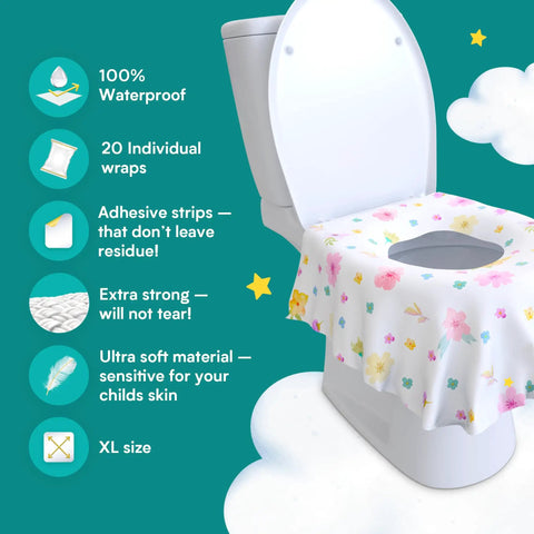 Extra Large Disposable Toilet Seat Covers 40 Pack Hella Clean Travel Gear For Kids And Adults Waterproof Thick Hygienic Floral Designs Straight Up Essential For Family Road Trips