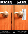 Comparison of door security before and after installation of Heavy Hitter Stainless Steel Door Strike Guards Sleek Silver Two Pack.