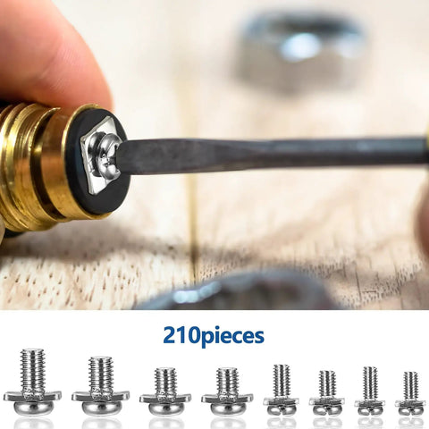 210 Piece Terminal Block Screw Set With Square Washers Sizes M3 To M5 for wiring electrical panels and equipment