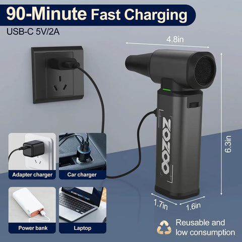 180000 RPM Cordless Air Duster With Brushless Motor, LED Light, And Rechargeable Stepless Speed Control shown charging.