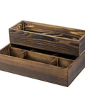 Stackable Rustic Burnt Solid Wood Vanity Organizer Trays 2 Piece Grab And Go Countertop Storage Caddy For Makeup And Cosmetics