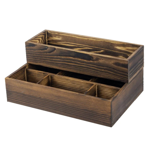 Stackable Rustic Burnt Solid Wood Vanity Organizer Trays 2 Piece Grab And Go Countertop Storage Caddy For Makeup And Cosmetics