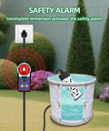 1800W Immersion Water Heater With Thermostat in a bucket with safety alarm and real-time temperature display in use