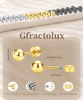 Straight Up Premium Flat Back Titanium Ball Earrings For Sensitive Ears Implant Grade 20G Piercing Jewelry Nickel Free Heavy Duty Smooth Finish golden ball earrings with screw back design.