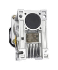 NMRV worm gear reducer motor, size 50, 1:50 ratio, aluminum housing with black end cap