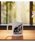 Amateur Rocketry Mug For High Power Rocketeers Mach One Fans 11 Ounce Ceramic White Cup with "Mach 1 or Bust!" text