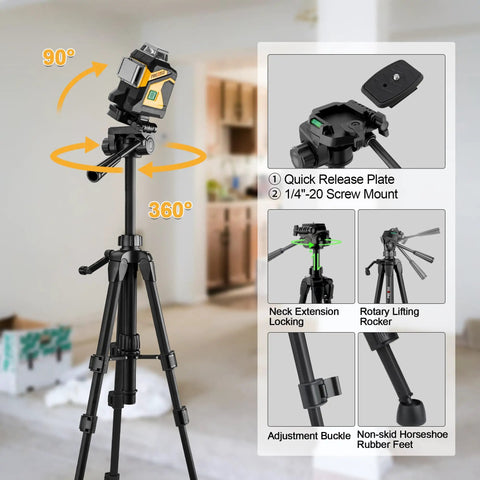 Pro Grade Three Plane Laser Level With 3 X 360 Degree Beams Self Leveling 100 Ft Green Laser 47 In Tripod IP54 Magnetic Base