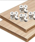 Heavy Duty Zinc Alloy Furniture Cam Locks 50 Pack Cam Bolt Nut Connectors on wood panels for cabinet assembly.