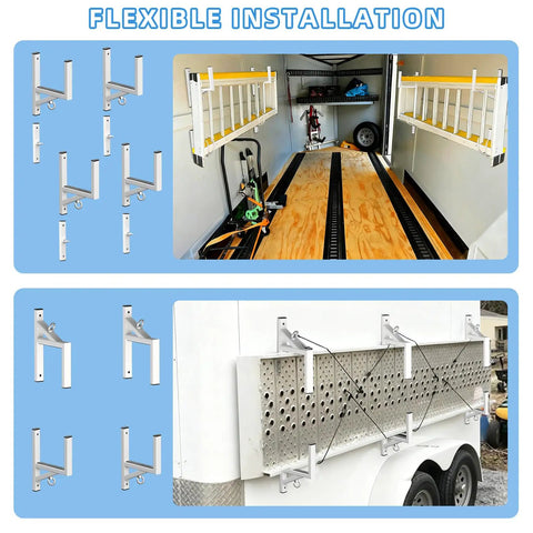 Built Like A Tank Adjustable Aluminum Cargo Trailer Ladder Rack Handles Two Heavy Ladders Without Breaking A Sweat Featuring nonslip rubber pads and hooks.