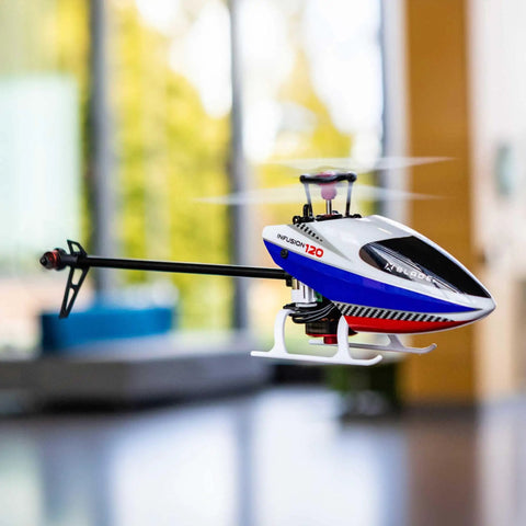 Infusion 120 RC Helicopter BNF Basic Ready To Bind With Spektrum DSMX DSM2, Brushless Direct-Drive Power, AS3X Stabilization in flight.