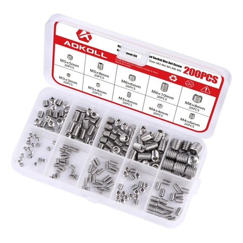 Open case of 200 Piece Heavy Duty Stainless Steel Allen Head Grub Screws Set With Socket Hex Drive M3 To M8 304 Stainless Steel Assortment Kit
