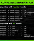 Compatibility chart for Hyundai and Kia models for New OEM-Quality Alternator Replacement For 1.8L And 2.0L Hyundai Elantra 2011-2017.