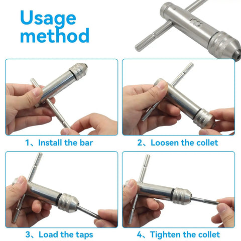 Heavy Duty Ratchet T Handle Tap Wrench For Metric M3-M8 And M5-M12 Threads Dual Direction Ratcheting With Locking Function in use