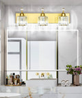 Gold Crystal Vanity Light for Bathroom, Modern 3 Light Vanity Fixture, Dimmable E26 Socket above a bathroom mirror