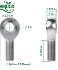 1-1/4 Inch Heavy Duty Heim Joint Rod End Kit With Left And Right Hand Threads forged from 4130 Chromoly Steel, detailed dimensions shown.
