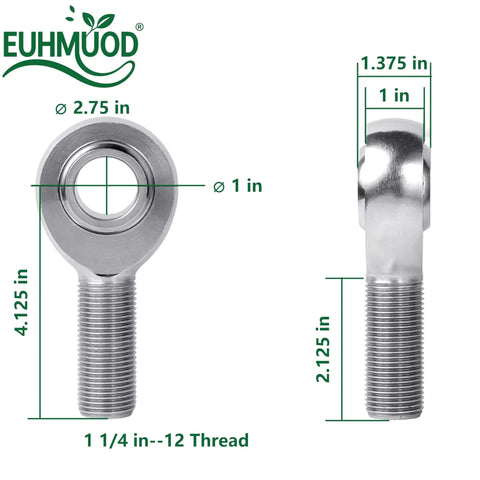 1-1/4 Inch Heavy Duty Heim Joint Rod End Kit With Left And Right Hand Threads forged from 4130 Chromoly Steel, detailed dimensions shown.