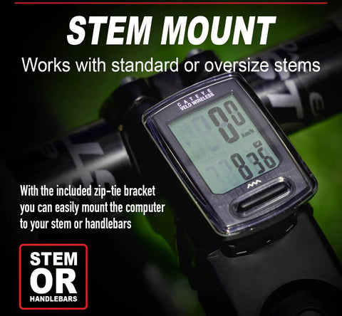 Velo Wireless Bike Computer With Real Time Speed And Pace Arrow, Max And Average Speeds, Total And Trip Distances on stem mount