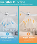WINDBROOK Modern Ceiling Fan No Light, 42 Inch Black 3 Blade Ceiling Fan With Remote shown in reversible summer and winter modes.