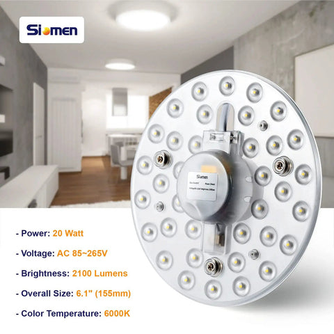 6 Inch LED Light Engine Retrofit Kit, 20W, 2100 Lumens, 6000K Cool White, AC85 265V, round magnetic panel, indoor lighting