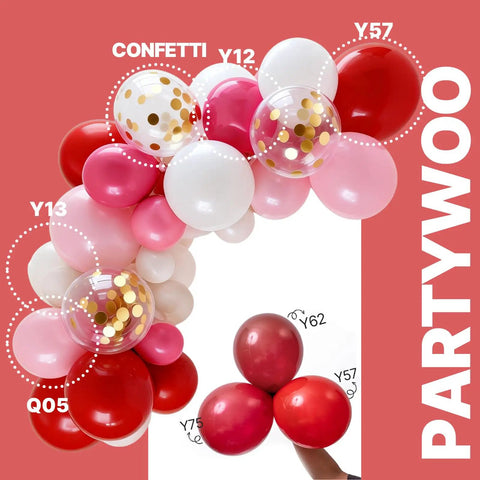 66 Piece 12 Inch Hot Pink And Red Balloons Set With White And Gold Confetti For Valentines Day Engagement Wedding Bachelorette Birthday Party Decor Durable Matte Latex