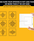 Spring Loaded Adjustable Access Panel Snaps Straight Into 4x4 Through 6x6 Wall Or Ceiling Openings With Zero Sweat And No Drilling Required Paintable Plastic Cover Fits Like A Breeze showing size guide for openings.