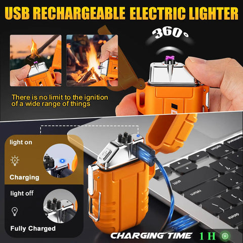 Two Pack Waterproof Outdoor Lighters, Windproof Torch Lighters, Butane Lighters Fuel Not Included, USB Rechargeable Electric Dual Arc Plasma Lighters charging via USB on laptop