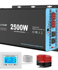 Beefy 2500W Pure Sine Wave Inverter With Transfer Switch For RVs And Trucks 12V DC To 120V AC Converter display and cables