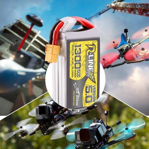 R-Line Version 5.0 4S LiPo Battery 14.8V 150C 1300mAh Pack With XT60 Plug For RC Cars Drones Boats Planes And Hobbyists