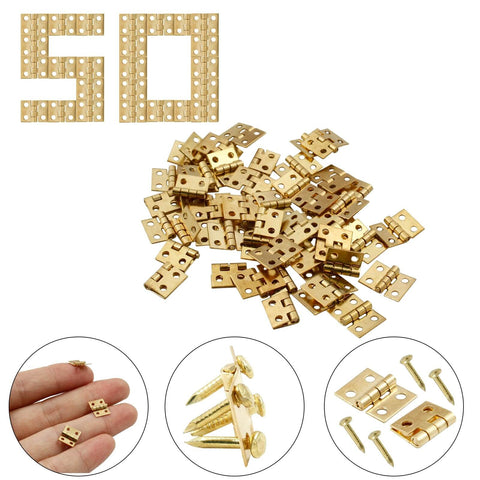 Mini Metal Box Hinges Set Of 50 With 200 Replacement Screws Retro Antique Bronze Finish 10mm By 8mm shown in various views