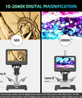 HDMI Soldering Digital Microscope 7 Inch, 3 Lens System, 50x to 2000x magnification, 2160P UHD display, for electronics and coins.