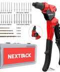 Heavy Duty Pop Rivet Gun Tool Kit With 360 Degree Swivel Head For Tight Spaces Includes 200 Aluminum Rivets, 4 Drill Bits, 4 Nosepieces, And Rugged Carry Case All In One Riveting Set For Auto Body, DIY, And Metalwork.