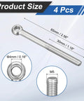 Diagram of 4-Pack M5 X 60mm Lifting Eye Bolts, 304 Stainless Steel Industrial Grade Eyebolts For Pipes, Valves, Gates And Steel Structures, Built Tough Heavy Duty Swing Ring Eyebolts, Silver with dimensions shown.