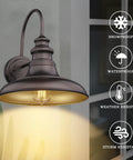 Farmhouse Outdoor Barn Light Fixture 2 Pack Wall Mount Lantern Sconce for Exterior Porch, Industrial Bronze Finish with Gold Interior