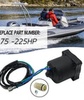 12V Tilt Trim Motor Replacement For Honda And Suzuki Outboard Engines Plug And Play Fits BF75 BF90 BF135 BF150 BF200 BF225 And DF9.9 DF15 DF150 DF300 Replaces Part Numbers 36120-ZW1-701 36120-ZW1-702 36120-ZW1-703 36120-ZX2-013 36120-ZY3-013 with boat and replacement kit visible